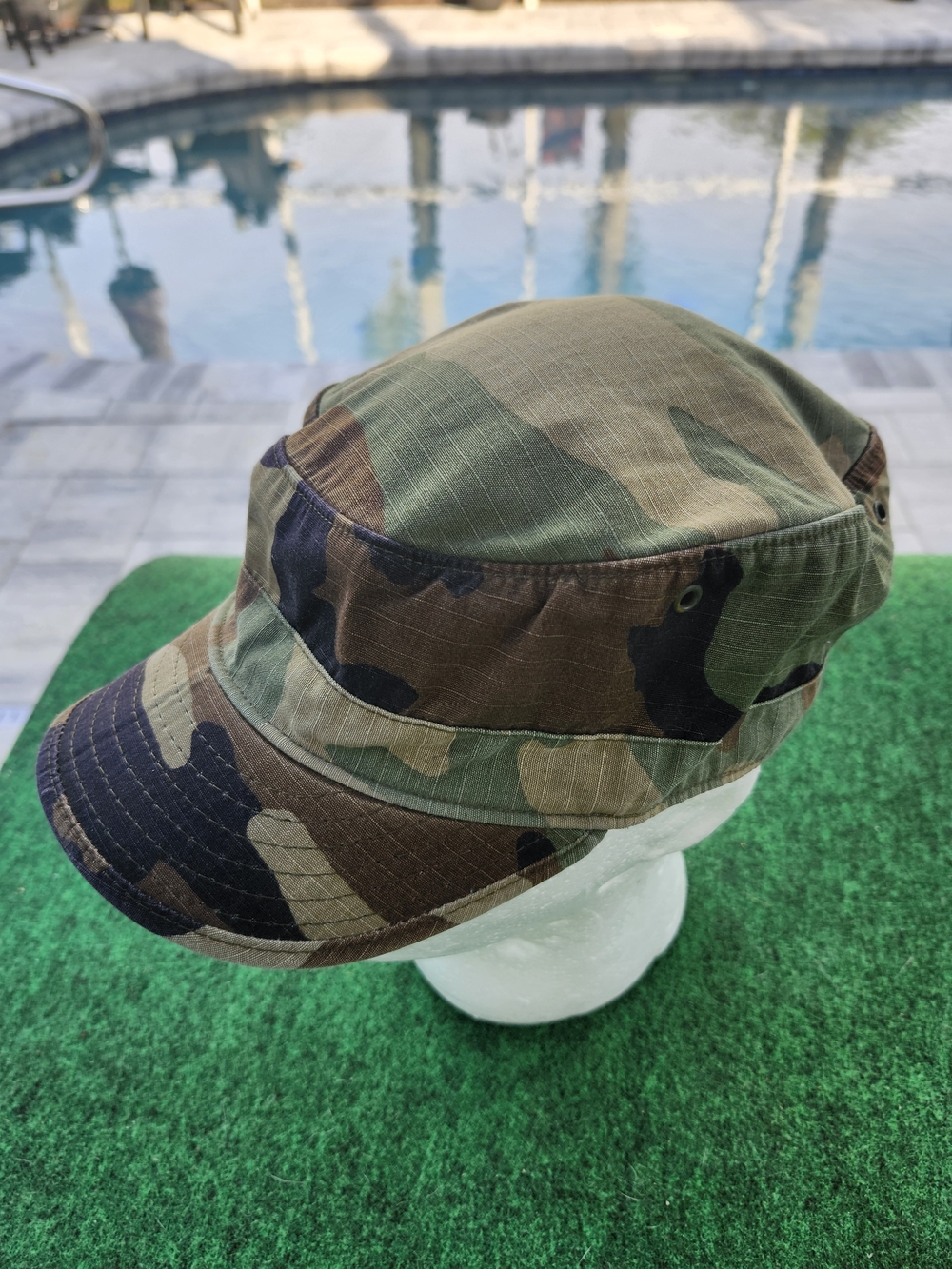 Camouflage Military-Style Cadet Cap - Green Camo Size 7.5 Woodlands